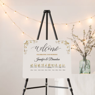 wedding welcome sign with timeline