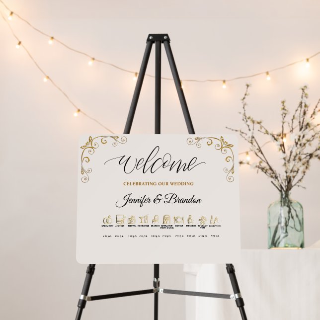 wedding welcome sign with timeline (In Situ (Stand))