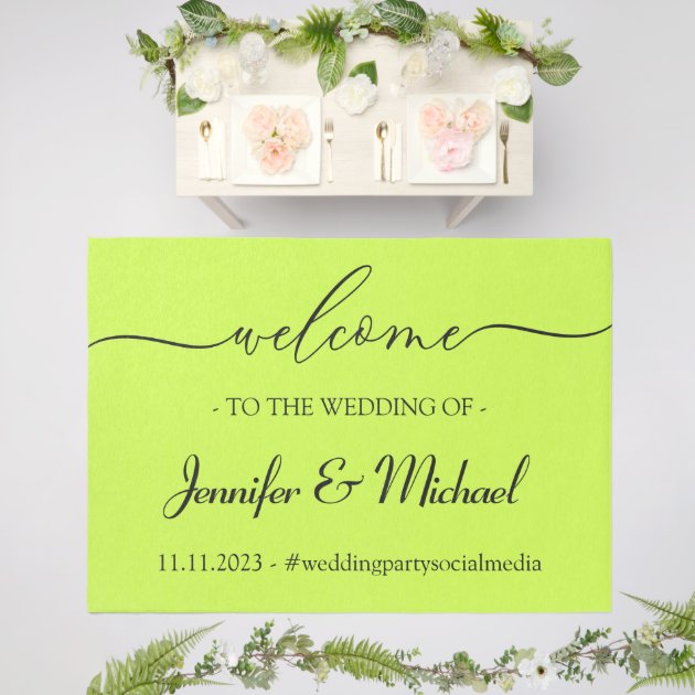 Wedding Welcome Signature Cyber Lime Jet Black Outdoor Rug