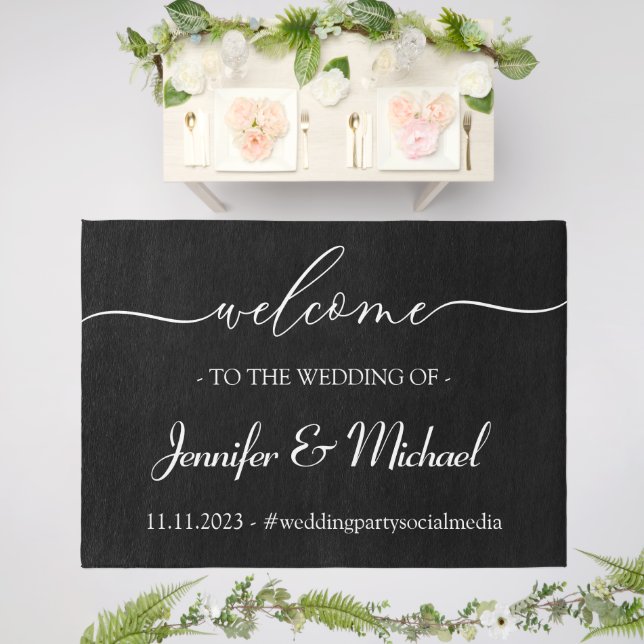 Wedding Welcome Signature Elegant Black Event Outdoor Rug (Insitu (Wedding 2))