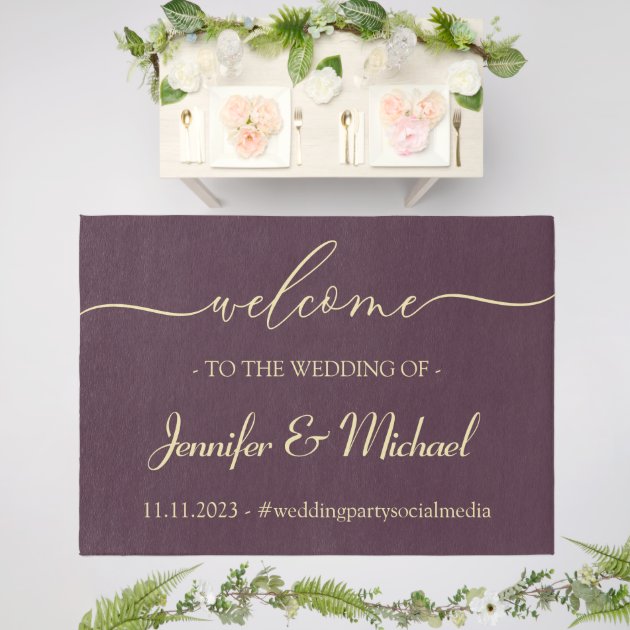 Wedding Welcome Signature Elegant Midnight Fig Outdoor Rug