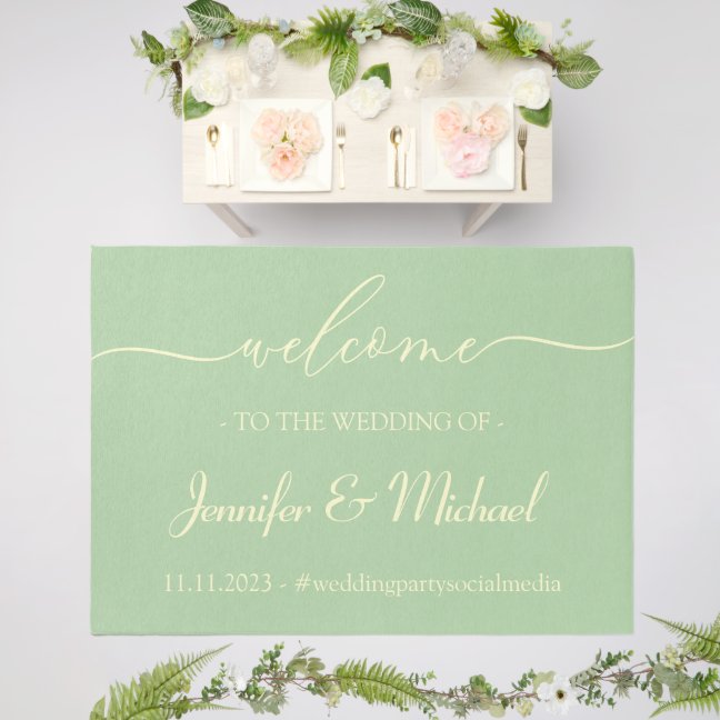 Wedding Welcome Signature Elegant Pistachio Event Outdoor Rug