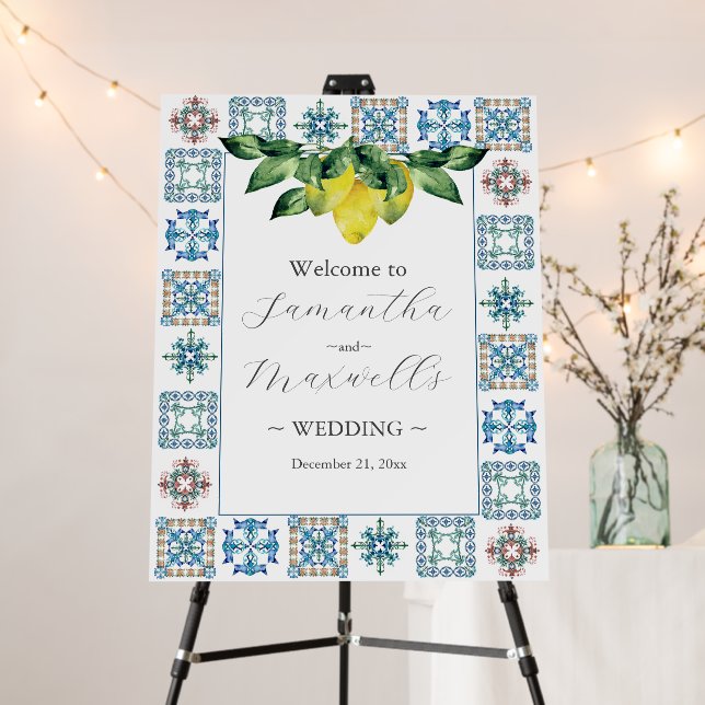 Wedding Welcome Signs Blue & Yellow Lemons (In Situ (Stand))