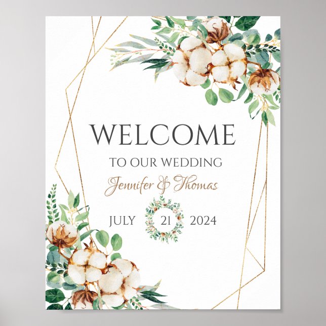 Wedding Welcome Signs Eucalyptus & Cotton (Front)