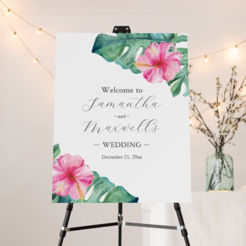Wedding Welcome Signs Pink Hibiscus Flowers