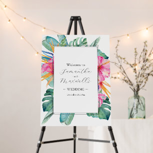 Wedding Welcome Signs Watercolor Tropical Flowers