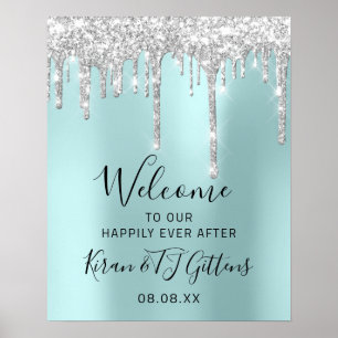 Wedding Welcome Silver Gray Drip Event Poster