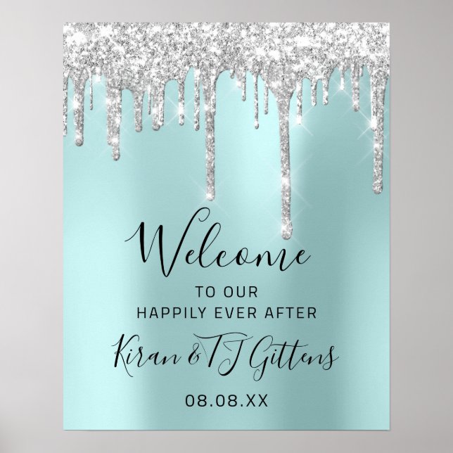 Wedding Welcome Silver Gray Drip Event Poster (Front)
