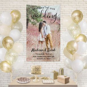 Wedding Welcome Simple Black Script Vertical Photo Banner