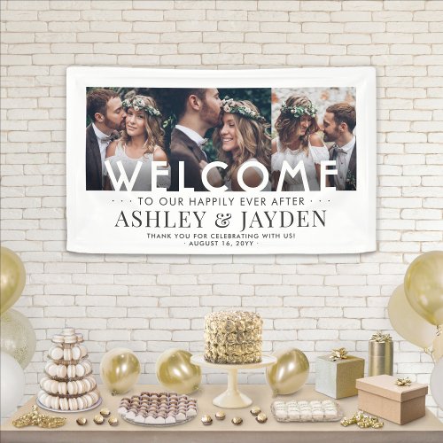Wedding Welcome Simple Modern 3 Photo Collage Banner