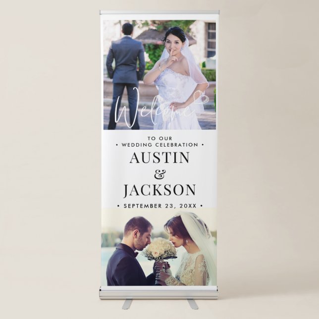 Wedding Welcome Simple Modern Calligraphy 2 Photo  Retractable Banner (Front)
