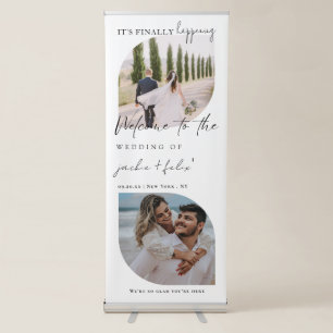 Wedding Welcome Simple Modern Calligraphy 2 Photo Retractable Banner