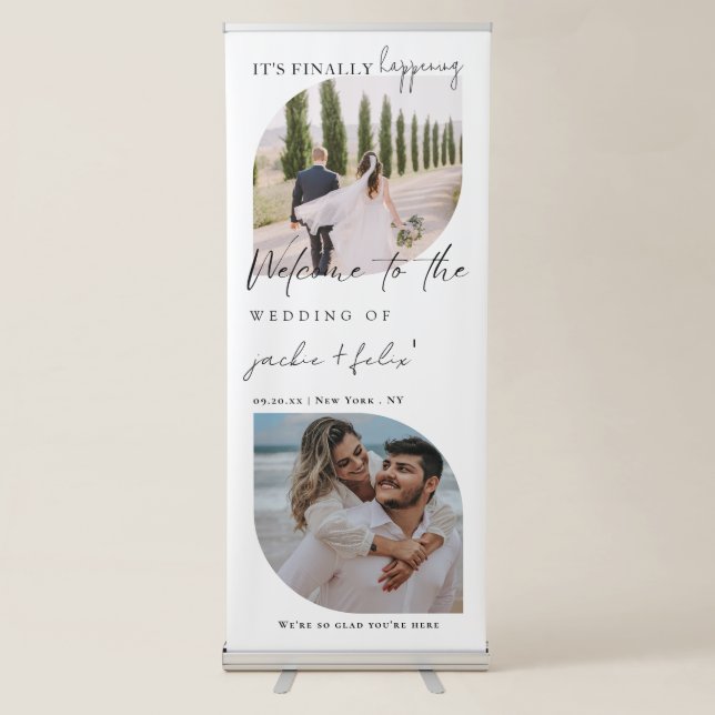 Wedding Welcome Simple Modern Calligraphy 2 Photo Retractable Banner (Front)