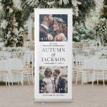 Wedding Welcome Simple Modern Calligraphy 2 Photo Retractable Banner<br><div class="desc">Welcome wedding guests to your ceremony or reception with an elegant custom 2 photo vertical retractable banner. Pictures and all text are simple to personalize. (IMAGE PLACEMENT TIP: An easy way to center a photo exactly how you want is to crop it before uploading to the Zazzle website.) The modern...</div>