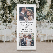 Wedding Welcome Simple Modern Calligraphy 2 Photo Retractable Banner