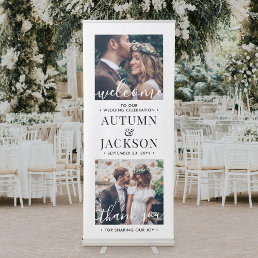 Wedding Welcome Simple Modern Calligraphy 2 Photo Retractable Banner