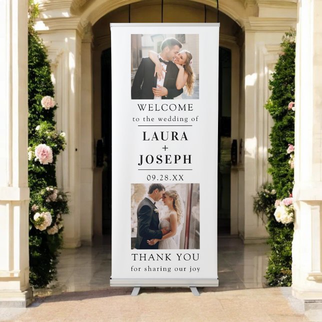 Wedding Welcome Simple Modern Calligraphy 2 Photo Retractable Banner (Creator Uploaded)