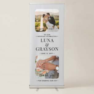Wedding Welcome Simple Modern Calligraphy 2 Photo Retractable Banner