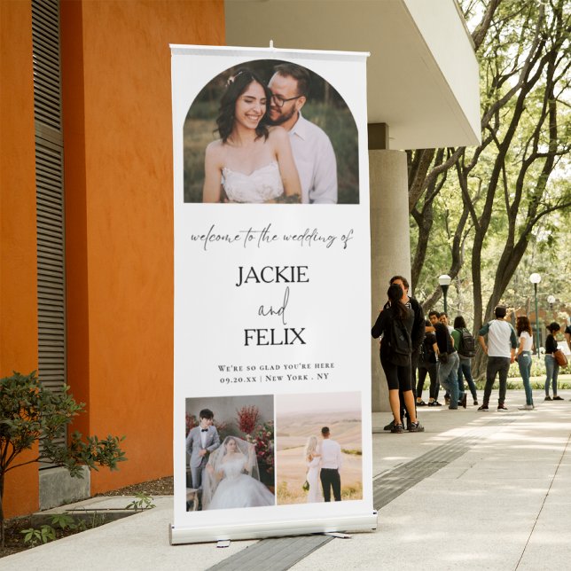 Wedding Welcome Simple Modern Calligraphy 3 Photo Retractable Banner (Creator Uploaded)