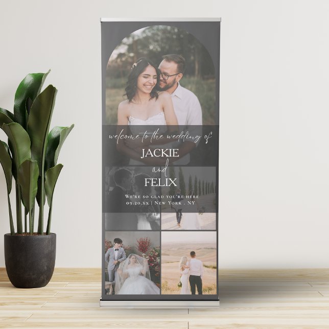 Wedding Welcome Simple Modern Calligraphy 5 Photo Retractable Banner (Creator Uploaded)