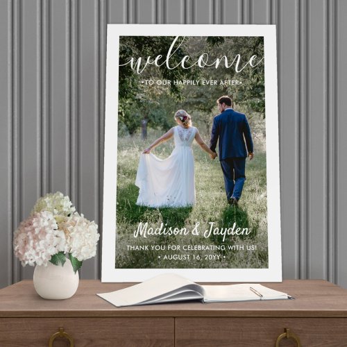 Wedding Welcome Simple Modern White Script Photo Foam Board