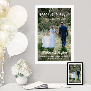 Wedding Welcome Simple Modern White Script Photo Poster
