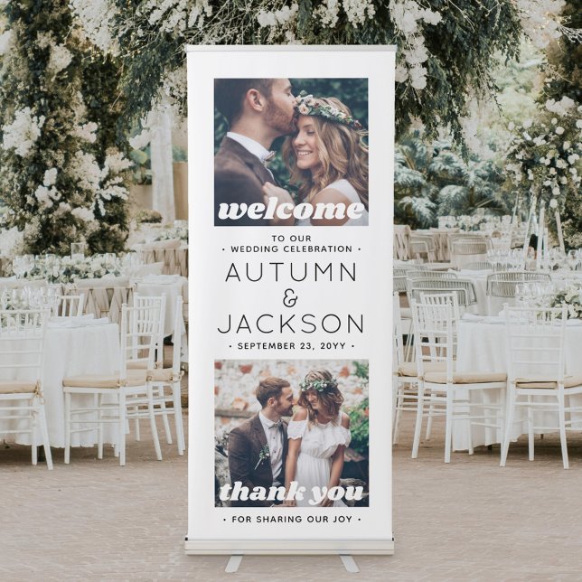 Wedding Welcome Simple Retro Typography 2 Photo Retractable Banner (Creator Uploaded)