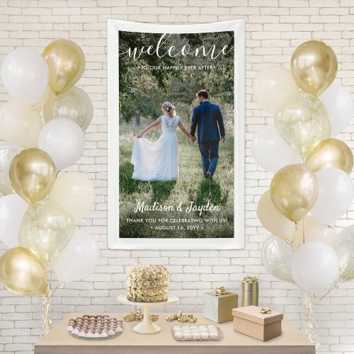Wedding Welcome Simple White Script Vertical Photo Banner