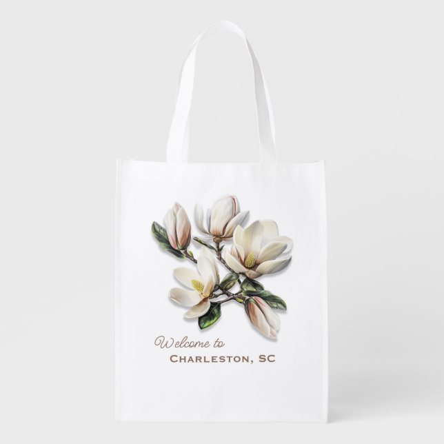 Wedding Welcome Southern Magnolia Grocery Bag (Front)