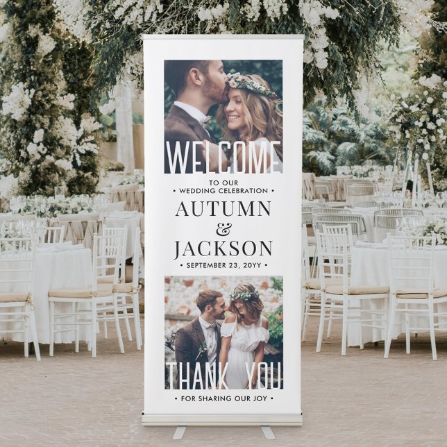 Wedding Welcome Stylish Minimal Typography 2 Photo Retractable Banner (Creator Uploaded)
