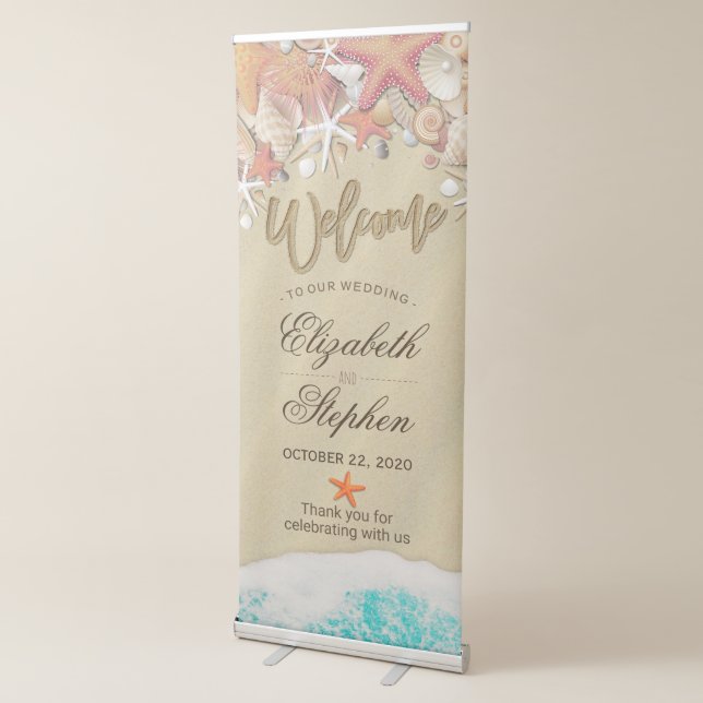 Wedding Welcome Summer Beach Starfish Sea shells Retractable Banner (3/4)