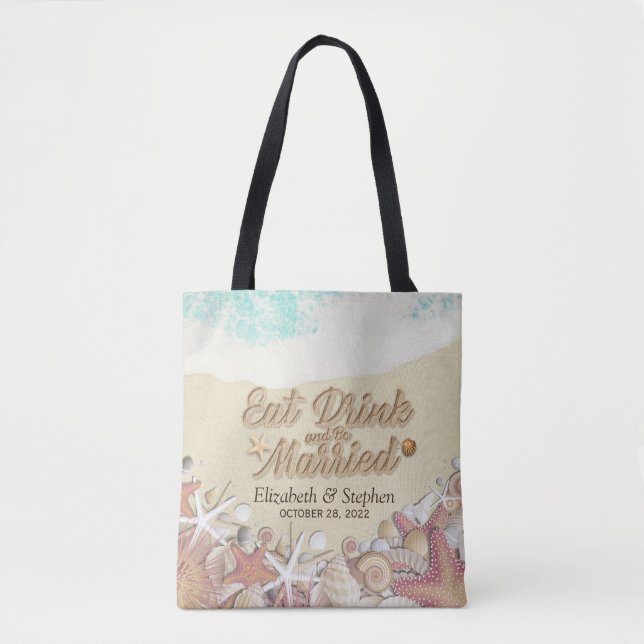 Wedding Welcome Summer Sea Beach Starfish Seashell Tote Bag (Front)