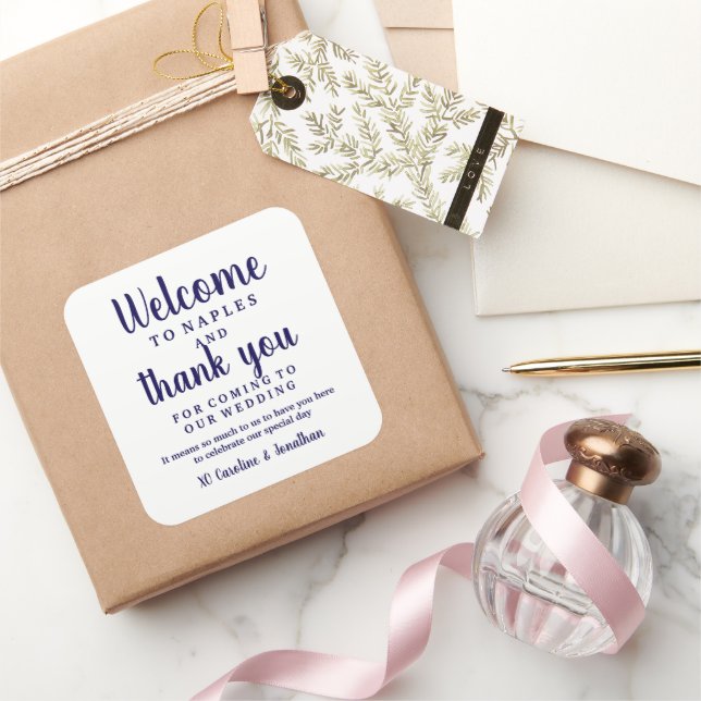 Wedding Welcome Thank You Hotel Custom Favor Bag Square Sticker (Gifting)