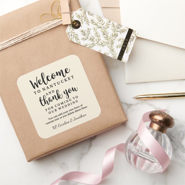 Wedding Welcome Thank You Hotel Custom Favor Bag Square Sticker (Gifting)