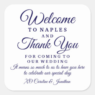 Welcome Bags Stickers Sticker Designs Zazzle Wedding Welcome Thank You Hotel Custom Favor Bag Square Sticker