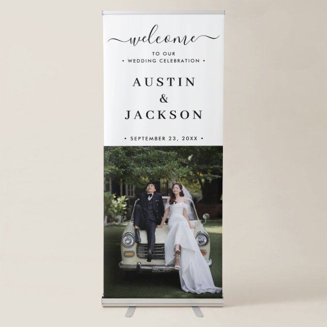 Wedding Welcome & Thank You Simple Script Photo  Retractable Banner (Front)