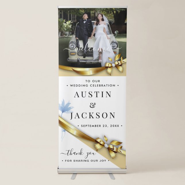 Wedding Welcome & Thank You Simple Script  Photo  Retractable Banner (Front)