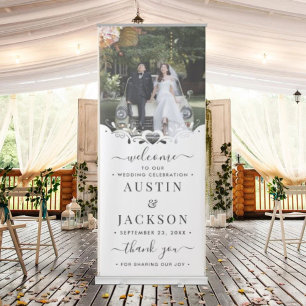 Wedding Welcome & Thank You Simple Script Photo Retractable Banner