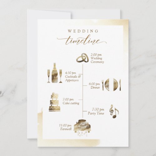 Wedding Welcome Timeline Card Golden Yellow Wash