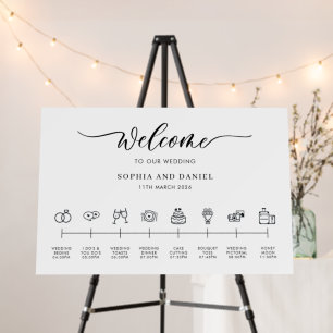 Wedding Welcome Timeline Icons Back White Clean Foam Board