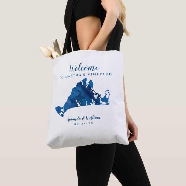 Wedding Welcome to Martha's Vineyard Movable Heart Tote Bag (Close Up)