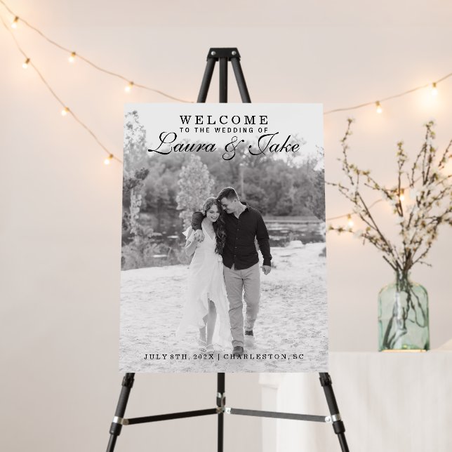 Wedding Welcome Top Couple's Script Photo Sign (In Situ (Stand))
