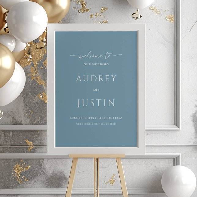Wedding Welcome Trendy Script Dusty Blue Poster (Creator Uploaded)