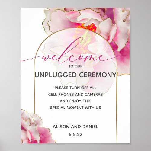Wedding Welcome Unplugged Scarlet Peony Floral  Poster