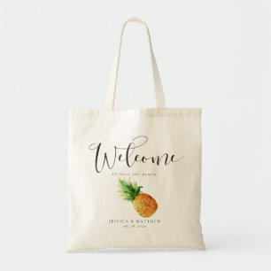 Wedding Welcome Watercolor Tropical Pineapple Tote Bag