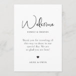 Wedding Welcome Weekend Timeline Program<br><div class="desc">Modern minimalist wedding welcome and weekend event timeline program card. Template features,  welcome message on front and weekend itinerary timeline on back.  Wedding day icons timeline includes rings,  cocktail,  meal setting,  cake,  music note and confetti.</div>