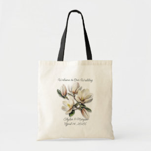 Wedding Welcome White Magnolia Flowers Tote Bag