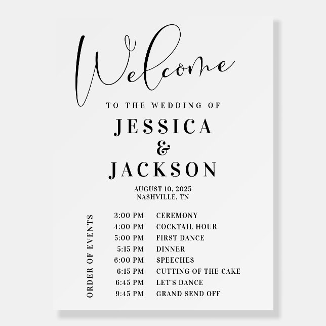 Wedding Welcome with Order of Events Sign (Front)