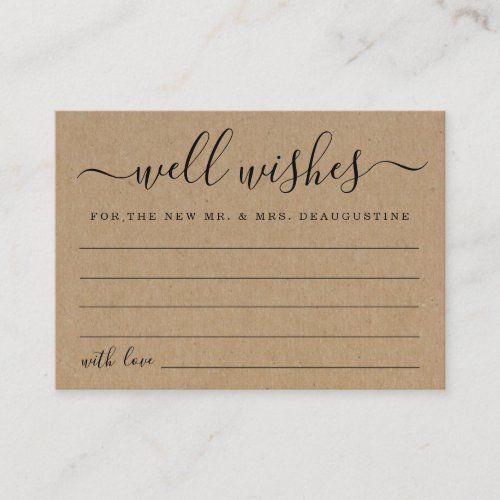 Wedding Well Wishes for the Mr & Mrs  Rustic Kraft Calling Card - A wonderfully rustic kraft backdrop for your wedding well wishes cards.