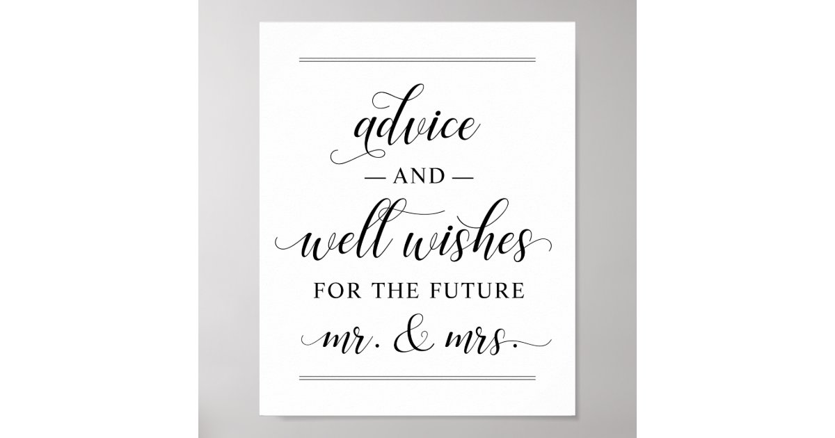 Wedding Well Wishes Sign Black And White Script Zazzle Com